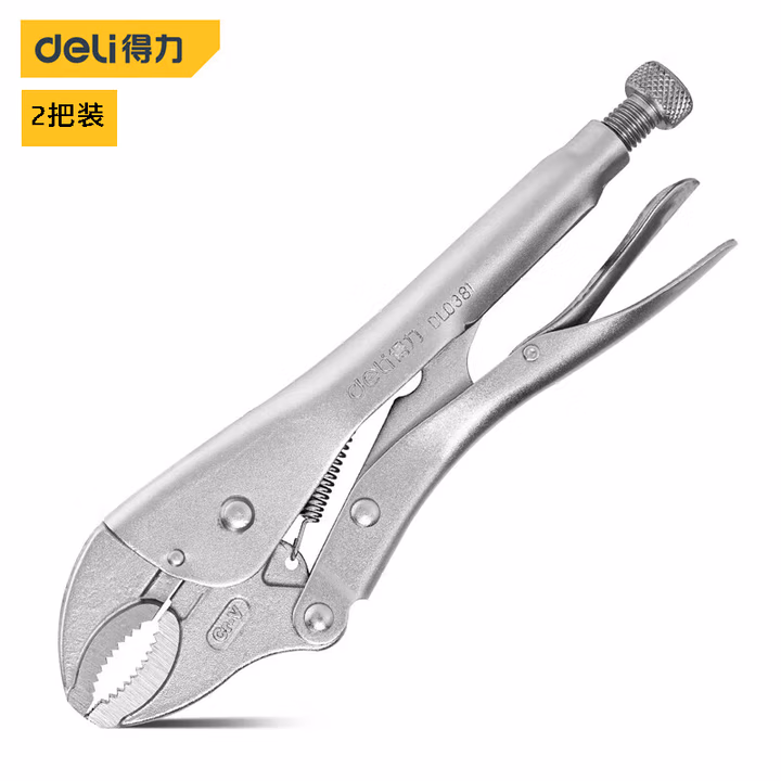 deli得力DL0381专业级圆口大力钳10寸铬钒钢(银)(把)