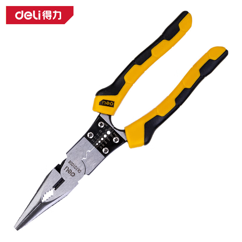 deli得力DL101008省力型多功能尖嘴钳9寸偏心省力带剥线(黄)(把)