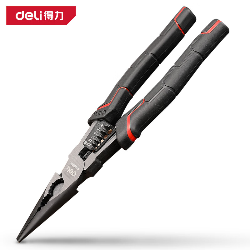 deli得力DL101019Z多功能尖嘴钳9寸省力型高寿命铬钒钢(红)(把)