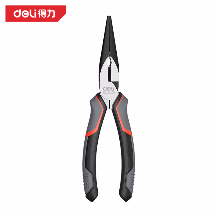 deli得力DL101108日式尖嘴钳8寸省力型高寿命铬钒钢(红)(把)