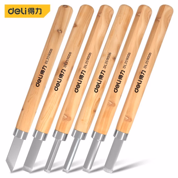 deli得力DL359006木柄雕刻刀6件套(黄)(把)