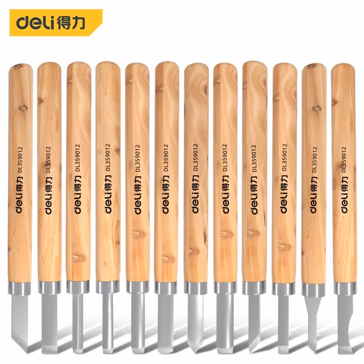 deli得力DL359012木柄雕刻刀12件套(黄)(把)