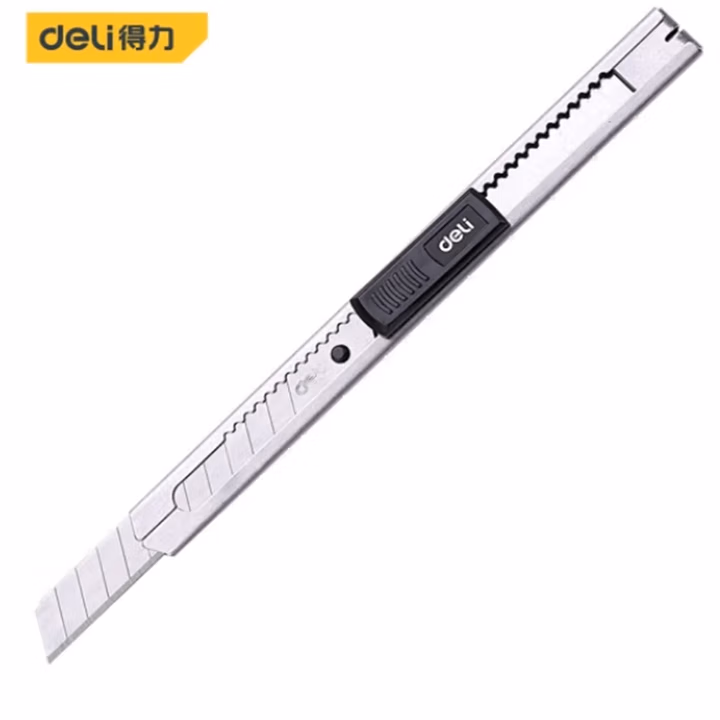 deli得力DL4198铁壳美工刀9mm_30°角银刃(银)(把)