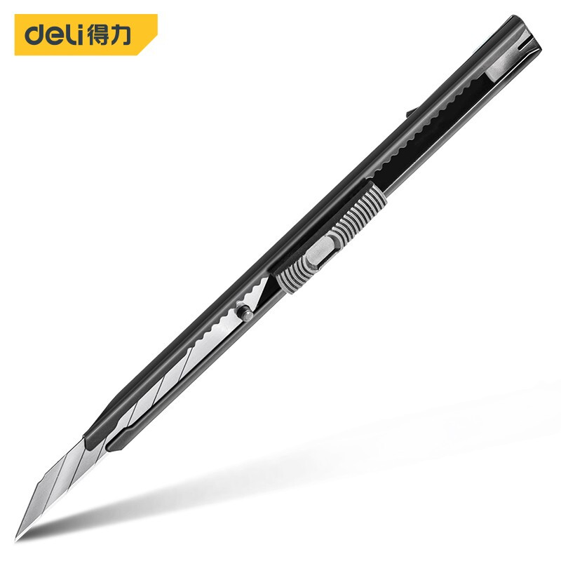 deli得力DL007H铁壳美工刀9mm_30°角黑刃(黑)(把)