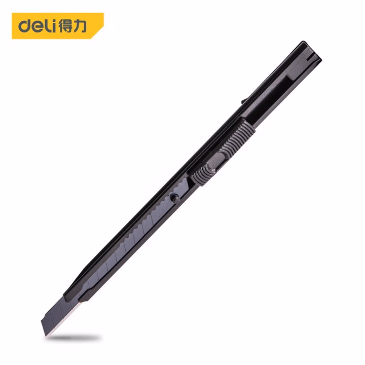 deli得力DL007B铁壳美工刀9mm_60°角黑刃(黑)(把)