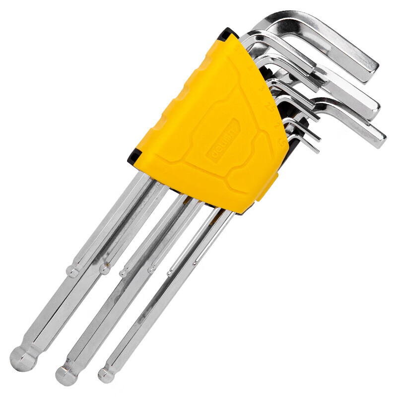 deli得力DL2175专业级镜面特长球头内六角组套9件套铬钒钢(黄)(套)