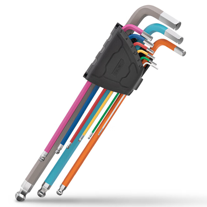 deli得力DL232609专业级镜面彩虹特长球头内六角组套9件套铬钒钢(黑(套