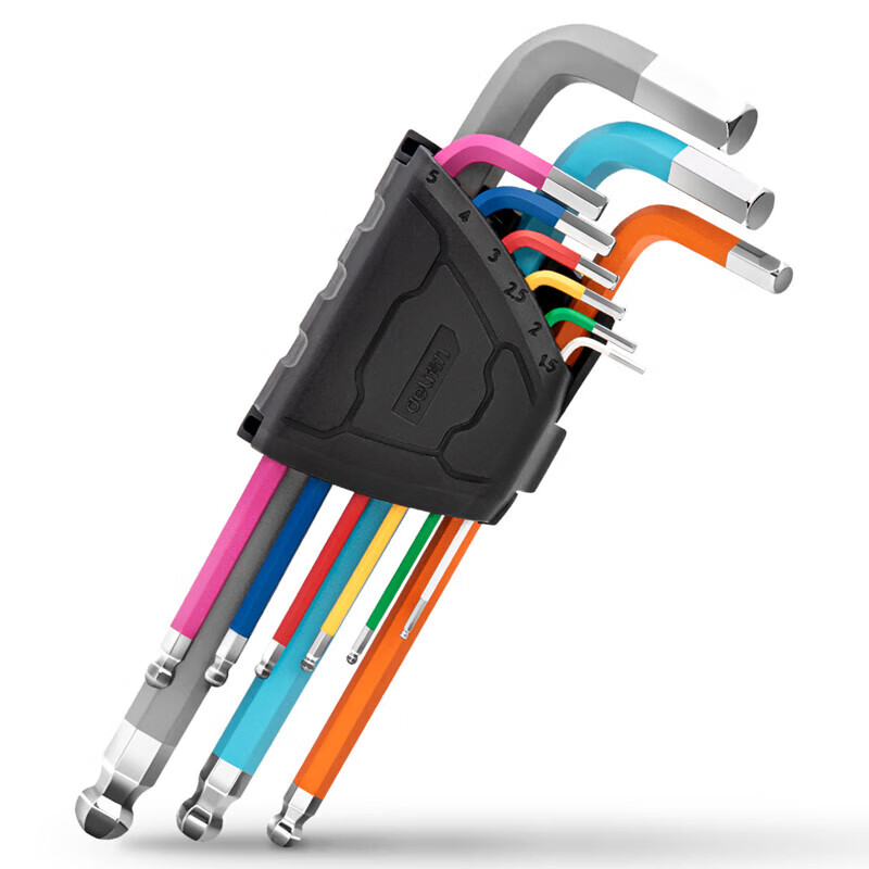 deli得力DL232509专业级镜面彩虹加长球头内六角组套9件套铬钒钢(黑(套