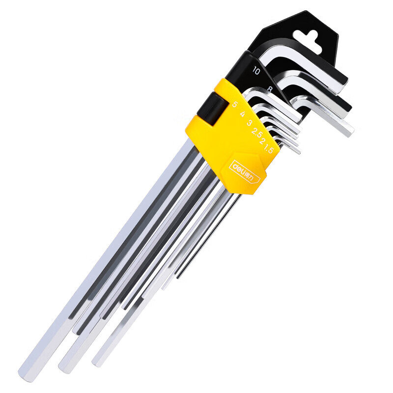 deli得力DL2179专业级镜面特长平头内六角组套9件套铬钒钢(银)(套)