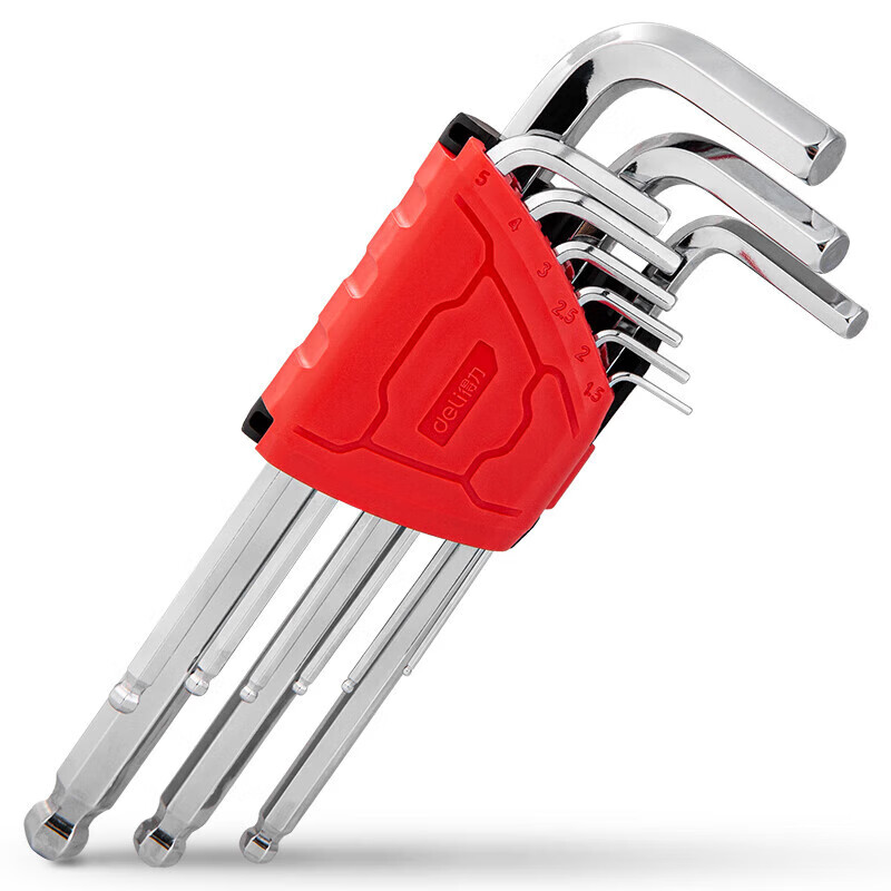 deli得力DL2269工业级镜面加长球头内六角组套9件套S2(红)(套)