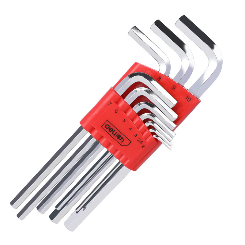 deli得力DL233110G工业级镜面加长平头内六角组套10件套S2(红)(套