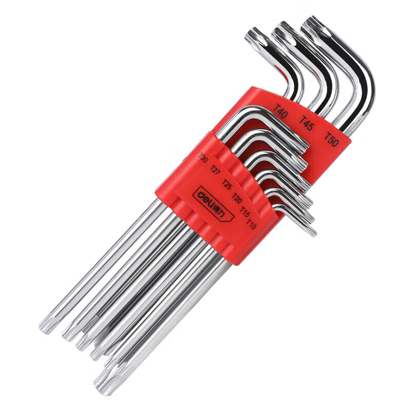 deli得力DL233609G工业级镜面加长花型内六角组套9件套S2(红)(套)