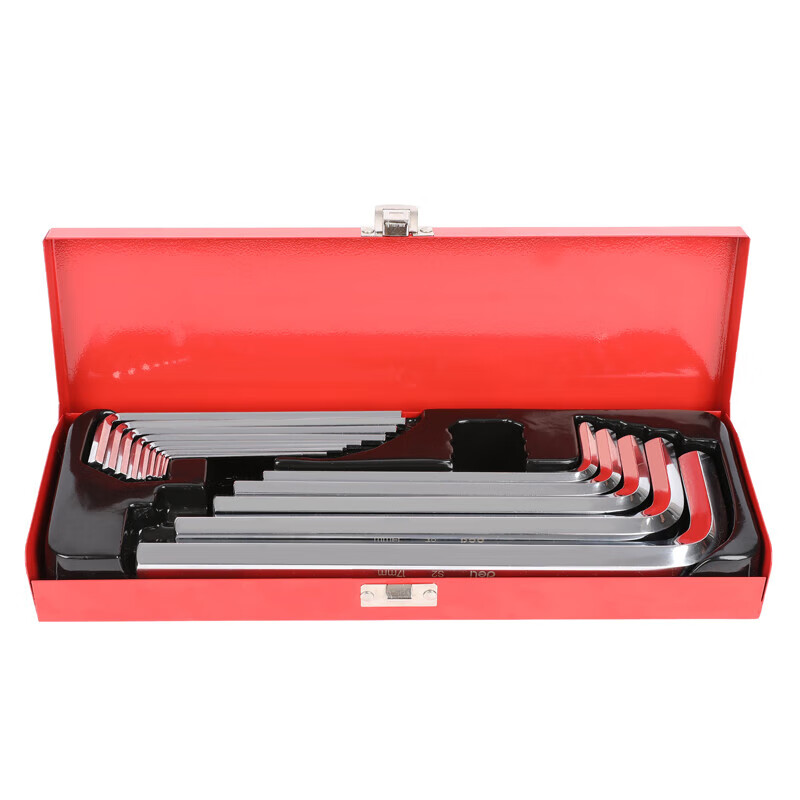 deli得力DL233114G工业级镜面加长平头内六角组套14件套S2(红)(套