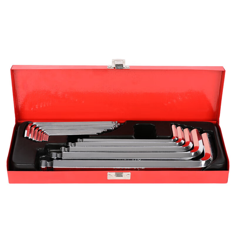 deli得力DL233414G工业级镜面加长球头内六角组套14件套S2(红)(套