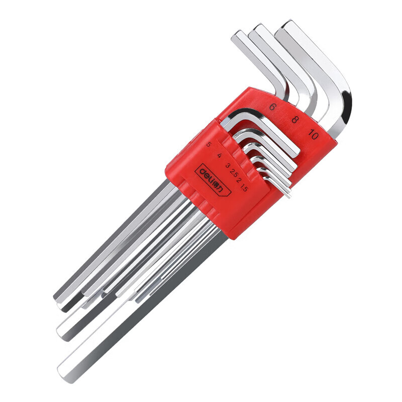 deli得力DL233109G工业级镜面加长平头内六角组套9件套S2(红)(套)