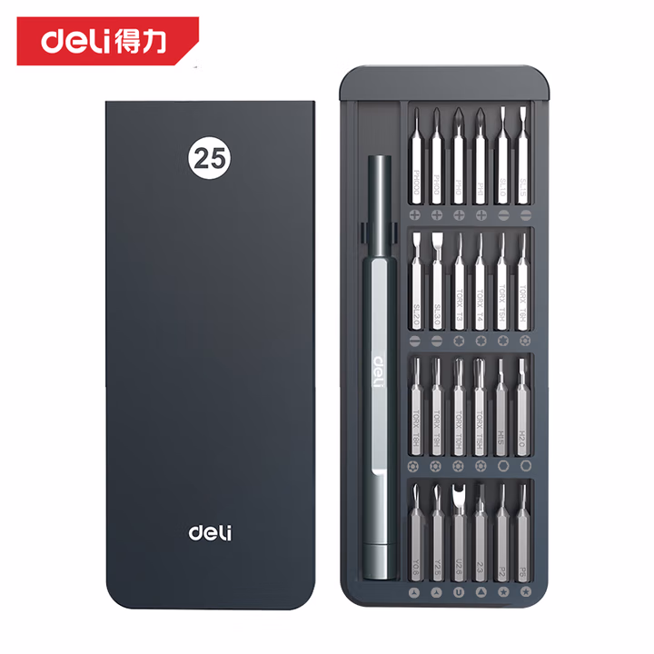 deli得力DL241025居家精密螺丝刀25件套电子维修磁吸款(灰)(套)