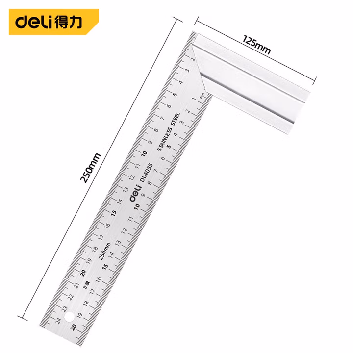 deli得力DL4035钢角尺250mm铝型材(银)(把)
