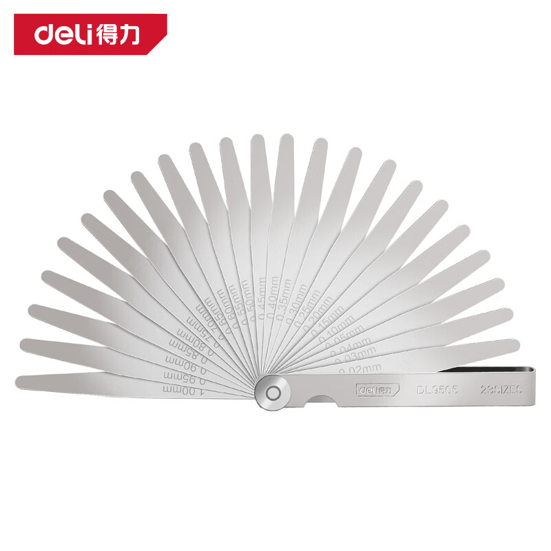 deli得力DL9505塞尺100Lx0.02-1.00mm_23件套(银)(把