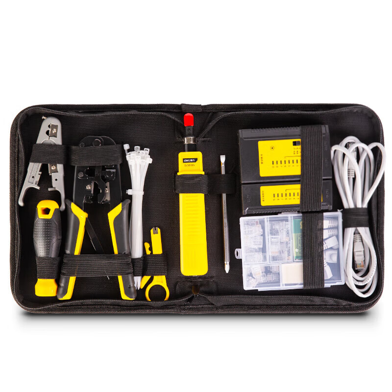 deli得力DL380010网线钳10件套布包套装(黄)(套)