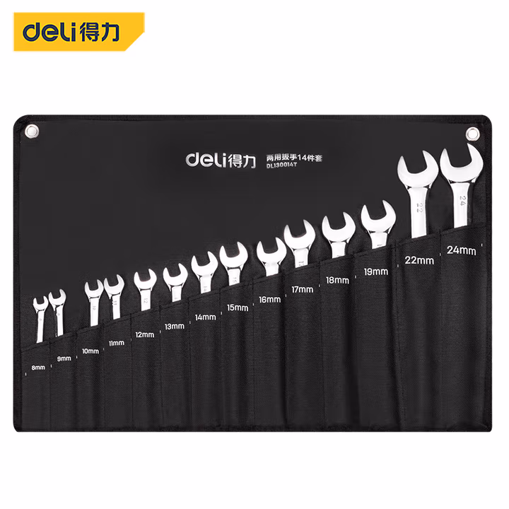 deli得力DL130014T镜面两用扳手套装14件套(银)(套)