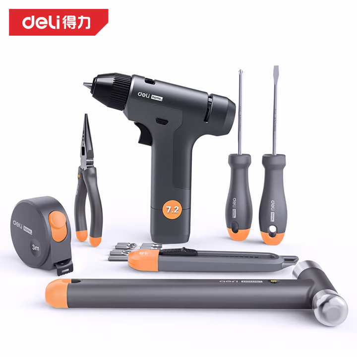 deli得力HT0208C_home系列7.2V锂电钻组套8件套(橙)(套)