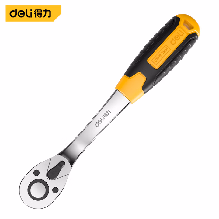 deli得力DL2522_12.5mm系列快速脱落曲柄棘轮扳手72T(银)(把)