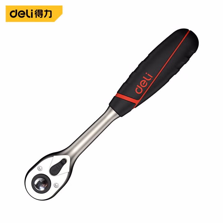 deli得力DQ43802(终保)12.5mm系列专业快脱棘轮扳手72T(红(把