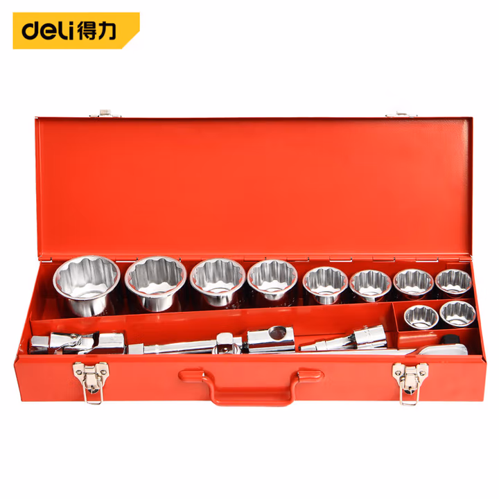 deli得力DQ01015(终保)15件19mm系列十二角重型套筒组套(红)(套