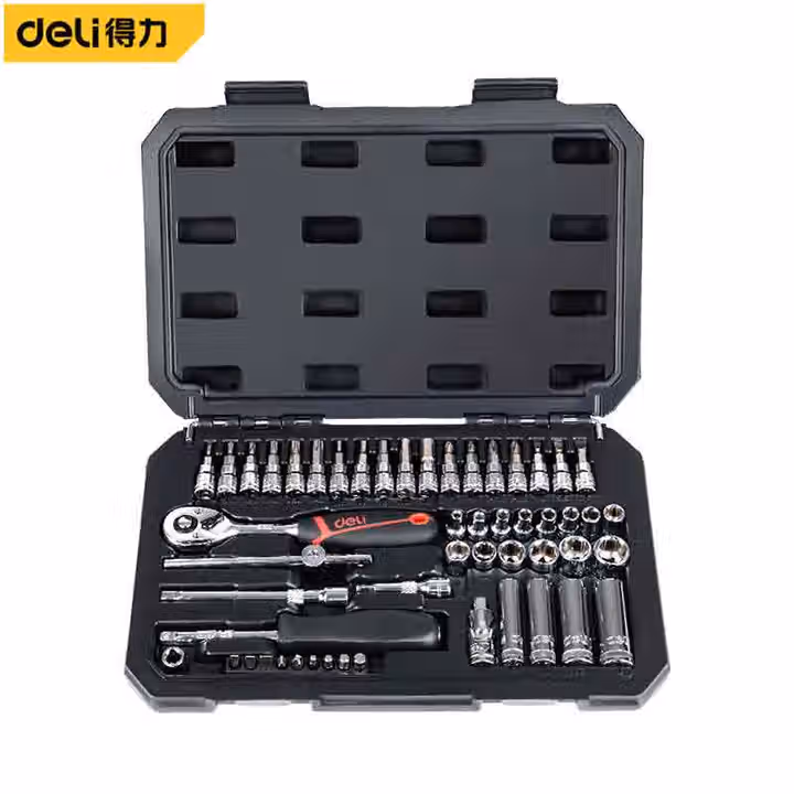 deli得力DQ01052(终保)52件6.3mm系列套筒组套(红)(套)