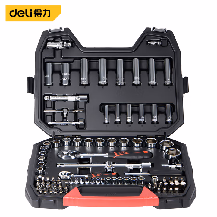 deli得力DQ01088(终保)88件6.3×12.5mm系列套筒组套(红(套