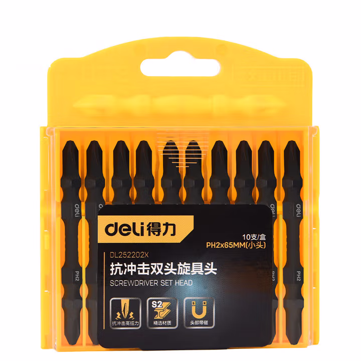 deli得力DL252202X抗冲击双头旋具头PH2x65(小头)S2(黑)(支