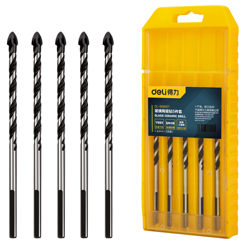 deli得力DL-B5125T瓷砖钻套装5-12mm5件套_YG6(黑)(盒)