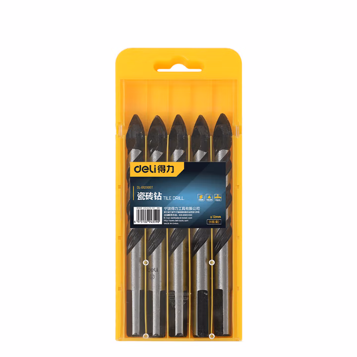 deli得力DL-B12005T瓷砖钻套装12mm_5件套YG6X(黑)(盒)