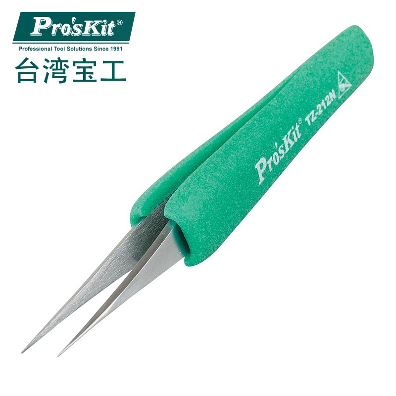 PROSKIT/宝工 抗静电防滑软套特尖镊子 TZ-212N