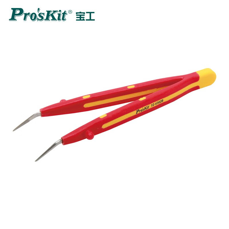 PROSKIT/宝工 VDE 1000V弯尖横齿镊子 159mm TZ-V302B