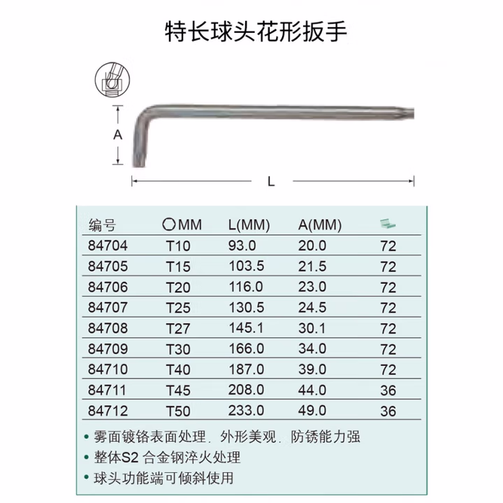 SATA/世达 特长球头花形扳手T25 84707