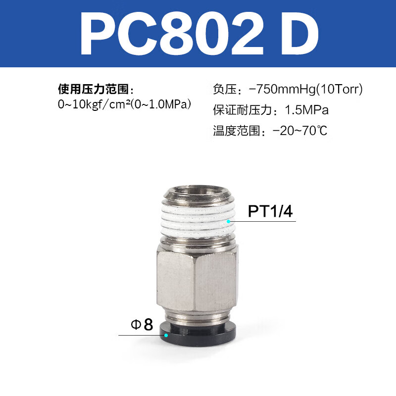 Airtac/亚德客 螺纹直通接头 PC802D