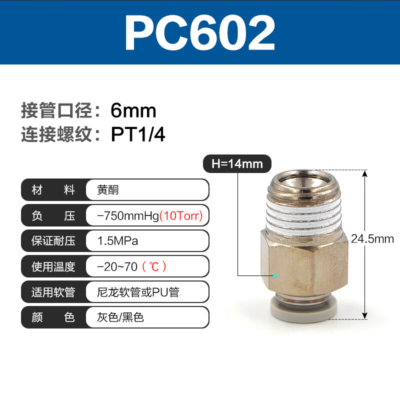 Airtac/亚德客 螺纹直通接头 PC602