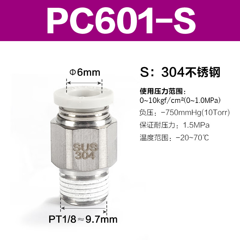 Airtac/亚德客 螺纹直通接头 PC601-S