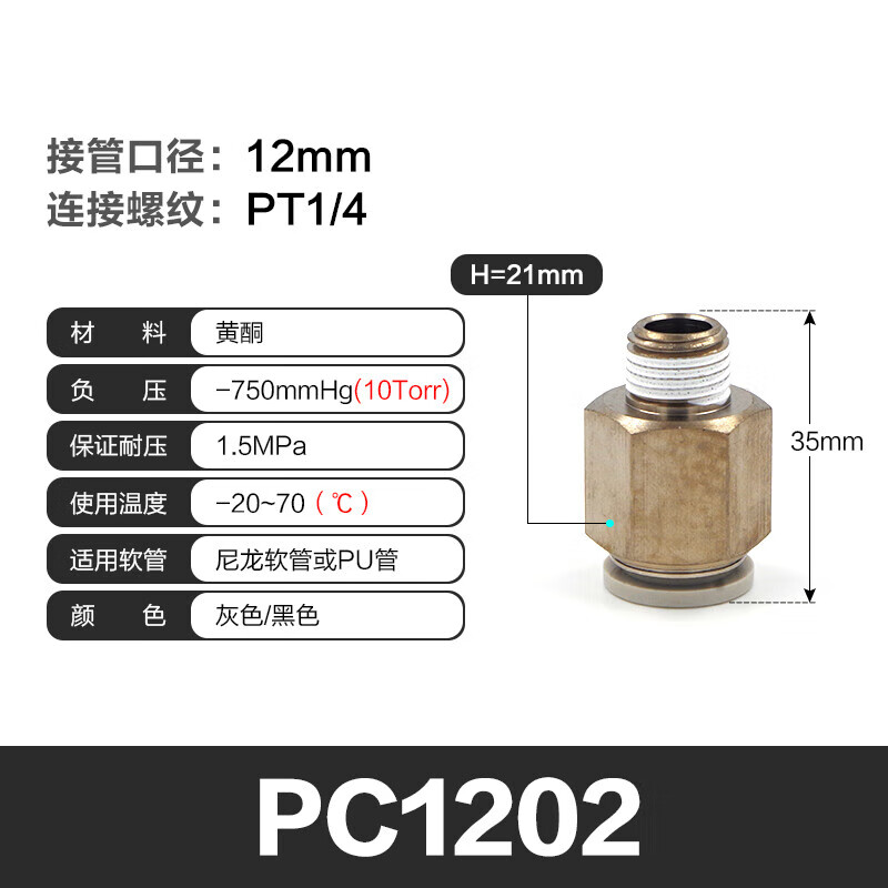 Airtac/亚德客 螺纹直通接头 PC1202