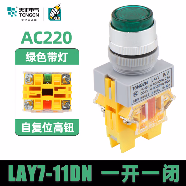 TENGEN/天正 按钮 LAY7-11DN/220V 带灯(绿)