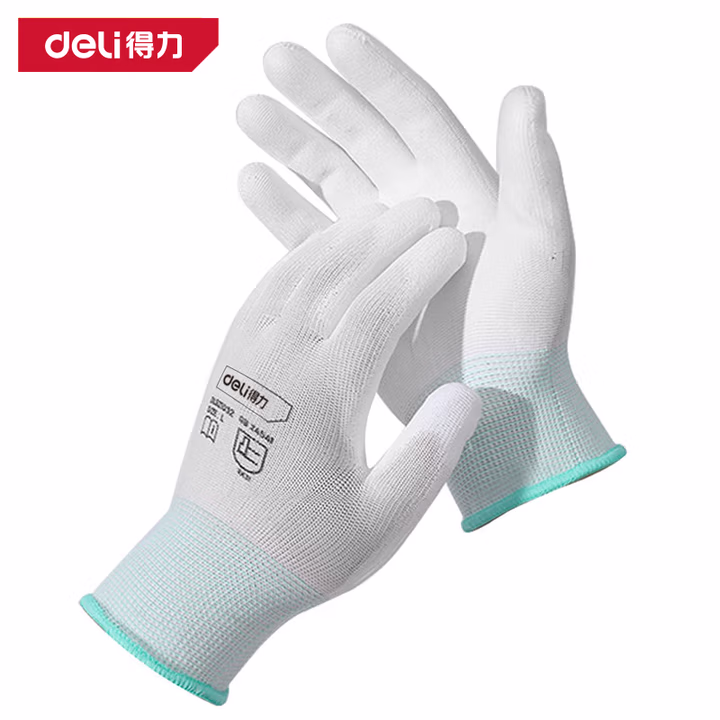DELI/得力 deli得力DL521032涤纶PU涂层手套L码(白)(12副/包) DL521032