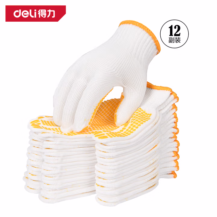 DELI/得力 deli得力DL521021棉纱PVC点珠手套L码12副(黄)(包) DL521021