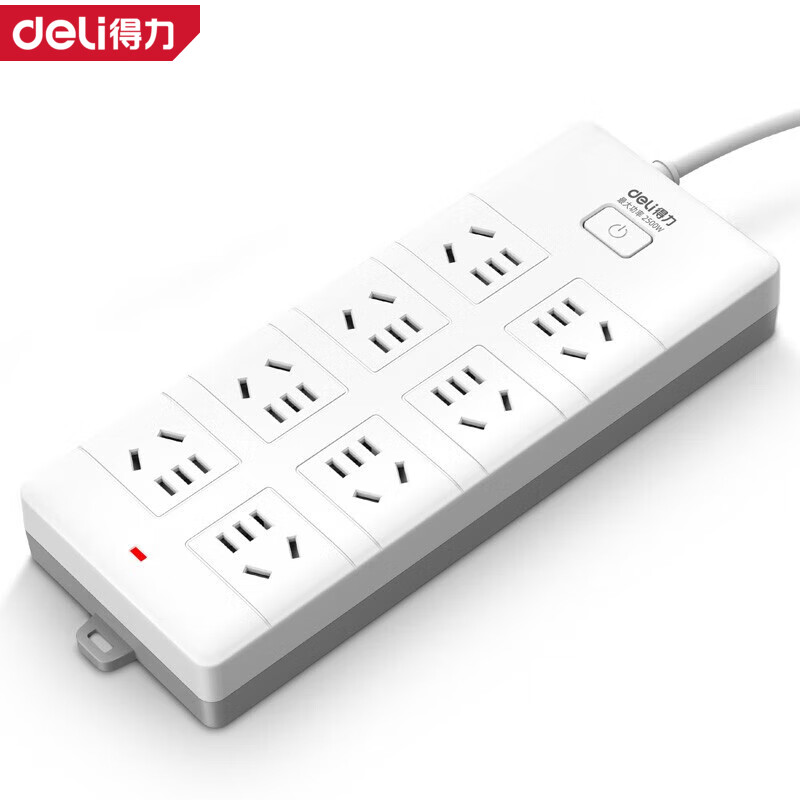 DELI/得力 deli得力T820850 延长线插座8组5米PE袋装(白)(个) T820850
