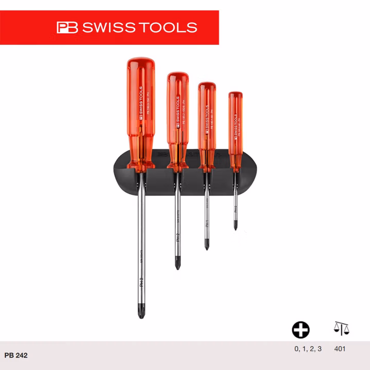 PB SWISS TOOLS/ 瑞铂 吸塑十字螺丝刀4件套(带托架) PB 242.CN