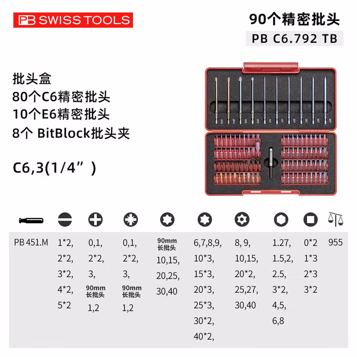 PB SWISS TOOLS/ 瑞铂 多花型80支长/短批头铁盒套装 PB C6.792 TB