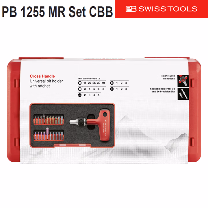 PB SWISS TOOLS/ 瑞铂 T型棘轮头可接批头扳手套装(盒装) PB 1255.MR Set CBB