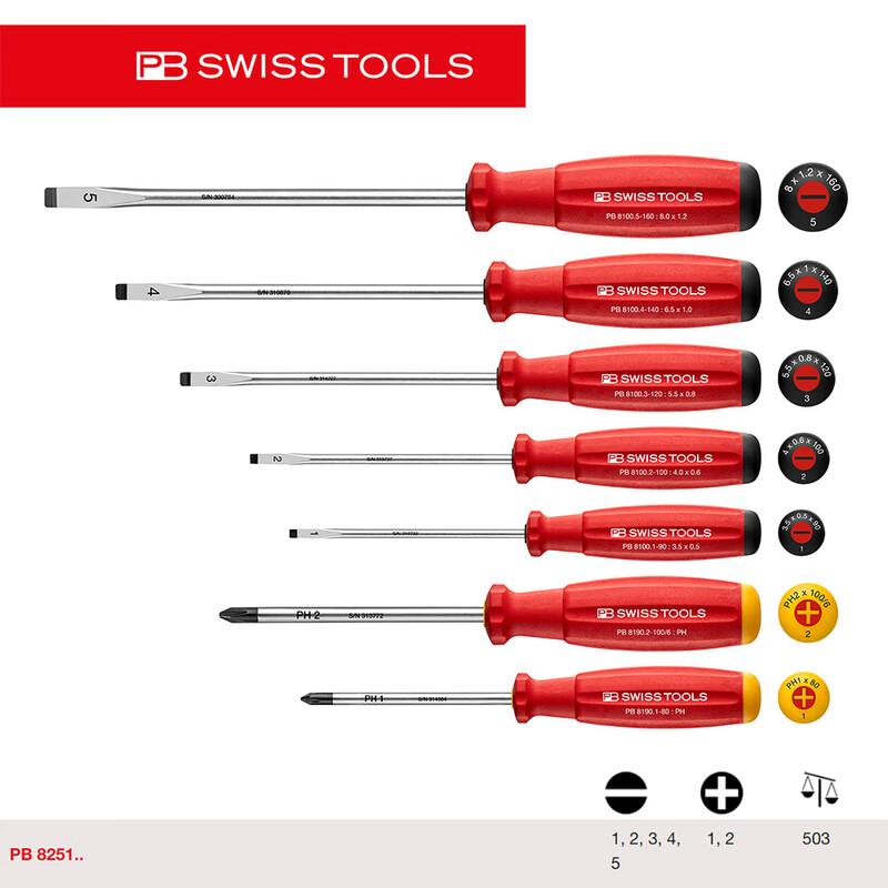 PB SWISS TOOLS/ 瑞铂 双组份一/十字螺丝刀7件套 PB 8251.