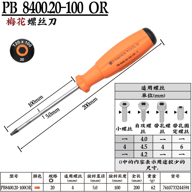 PB SWISS TOOLS/ 瑞铂 彩虹系十字螺丝刀4件套带托架 PB 8242.RB
