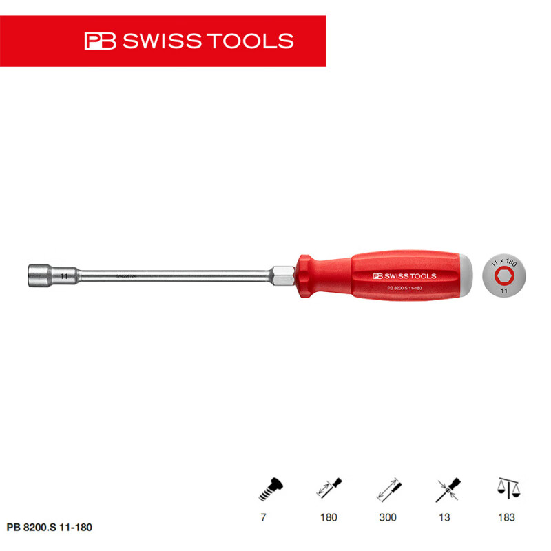 PB SWISS TOOLS/ 瑞铂 双组份强力套筒螺丝刀 11×180 PB 8200.S 11-180
